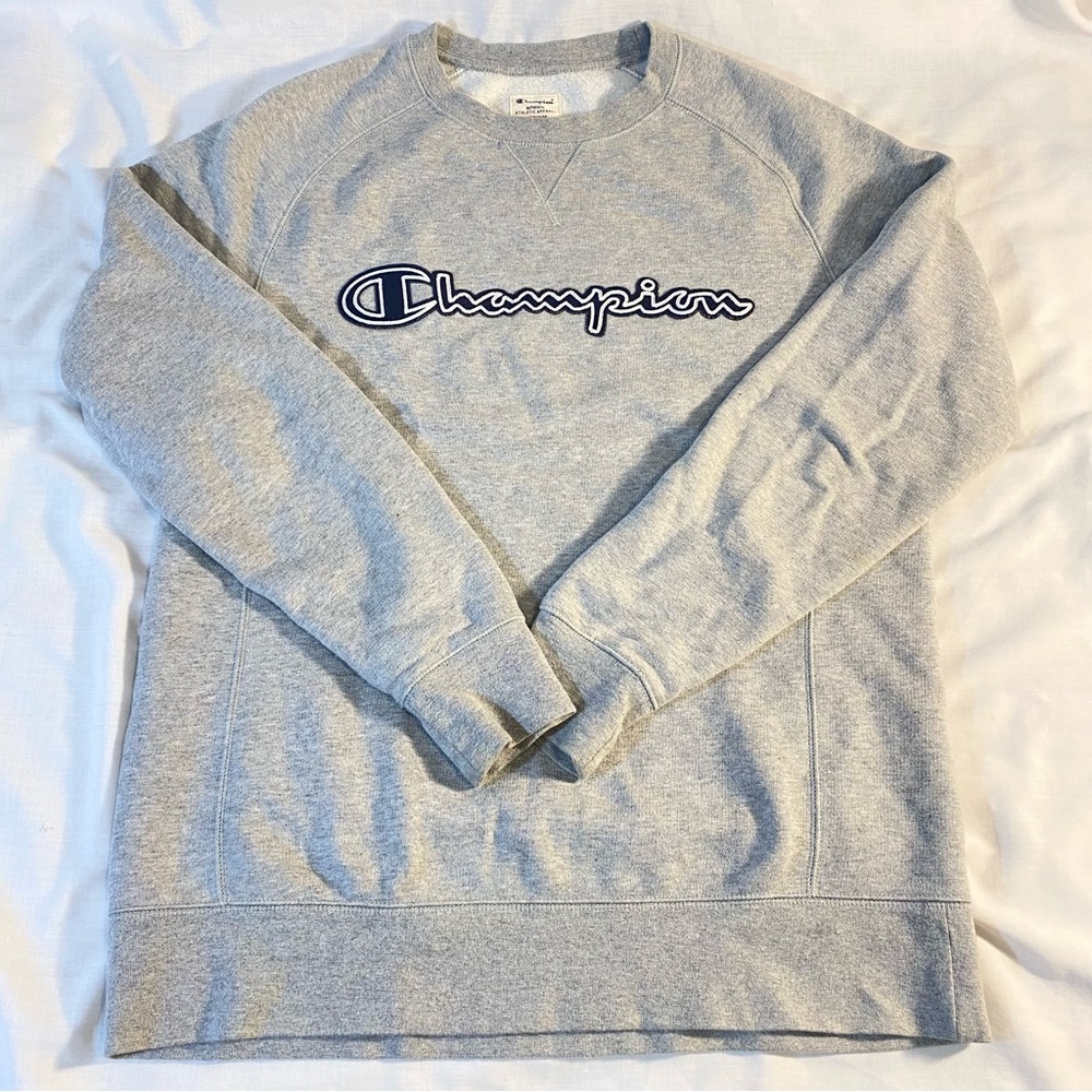 Champion Reverse Weave Spellout Sweatshirt Men’s Medium Grey Sewn EUC